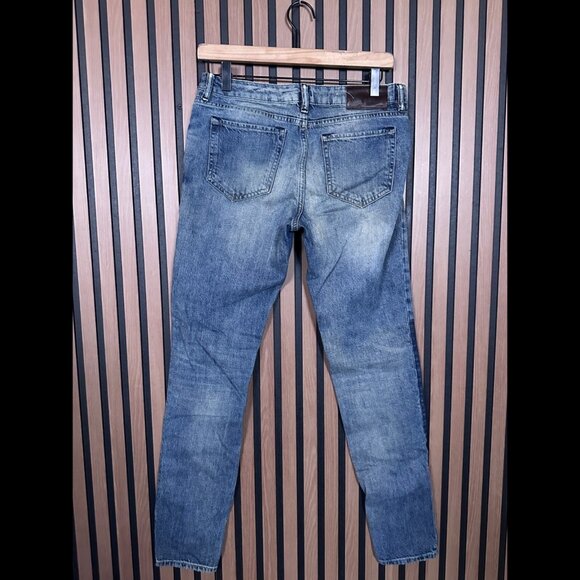 AllSaints Jeans 30W Womens Blue Casey Straight Dirty Denim Patch - Picture 2 of 8